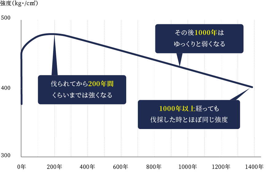 ひのきの強さの経年劣化