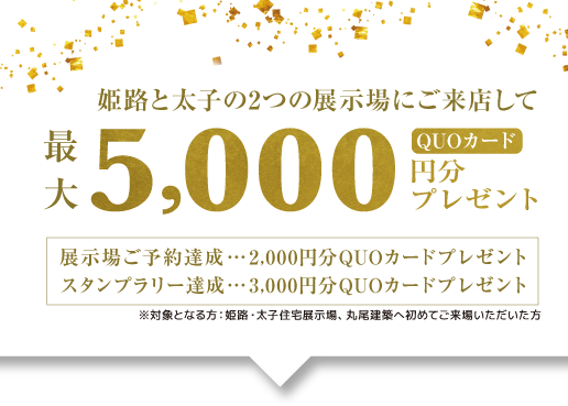 姫路と太子の2つの展示場に来店してクオカード5000円分プレゼント